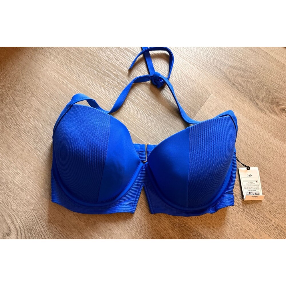 Shade & Shore Blue ribbed bikini top 38D‎ NWT
